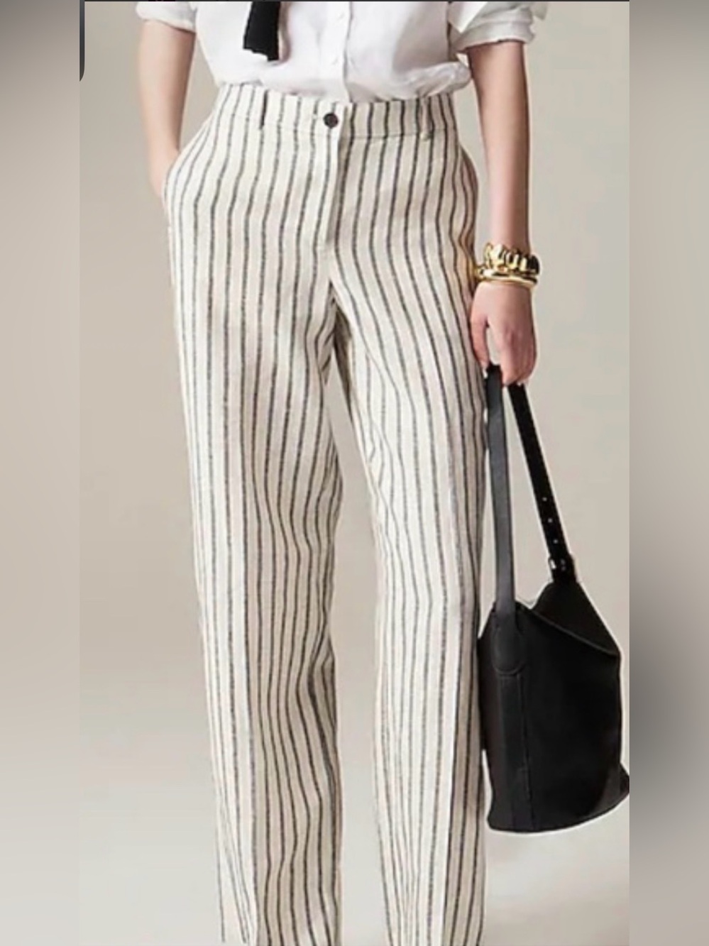 J. Crew Cream Pants with Black Vertical Stripes